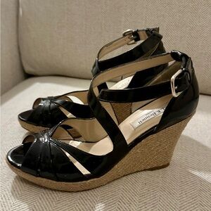 LK Bennett Black Patent Espadrille Wedges 39.5